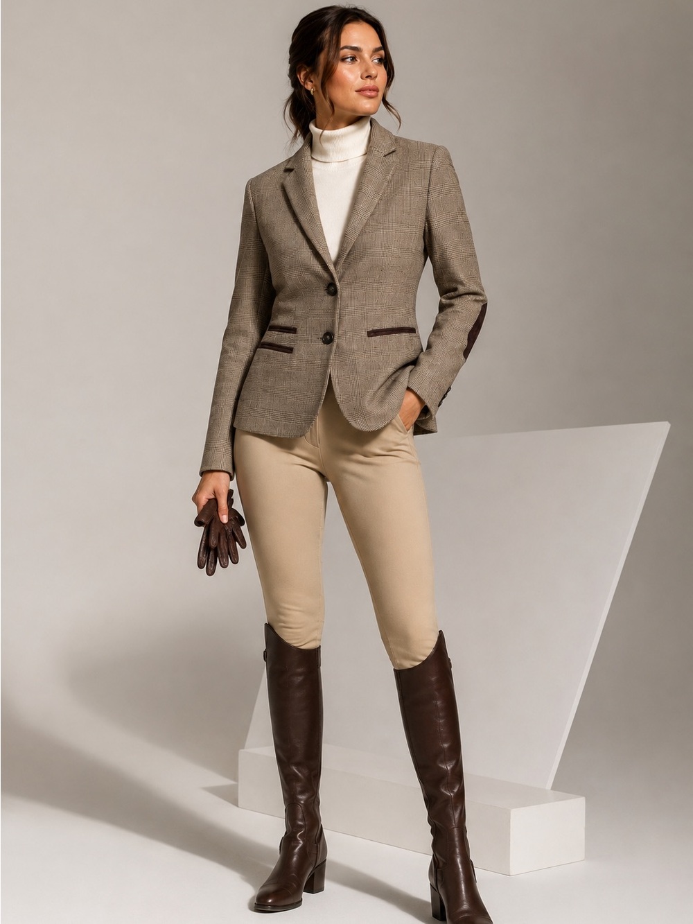 Cremieux Women’s Plaid Blazer Size 6 Brown Glen Plaid Elbow Patch Equestrian
